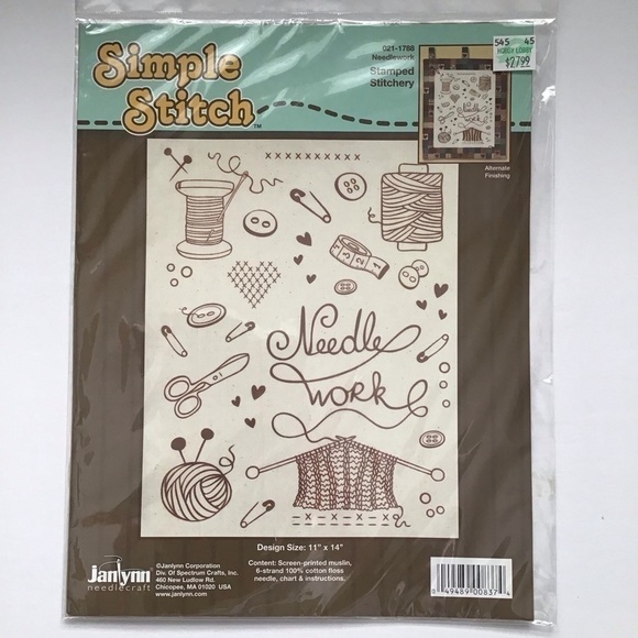 Sewing Theme Simple Stitch NEEDLEWORK Stamped Stitch Kit 11" x 14" Janlynn NEW - Picture 1 of 7